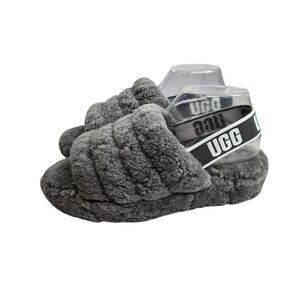 Ugg Fluff Yeah gray shearling ankle strap open toe slides